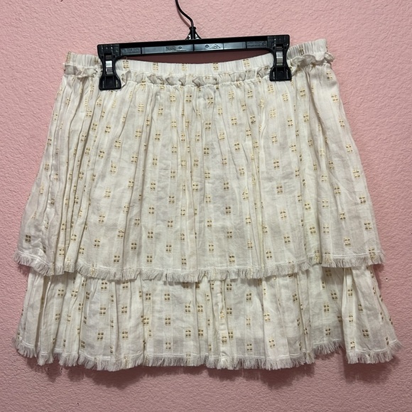 Vineyard Vines Lurex Dobby Fringe Flounce Skirt White Gold Shimmer Ruffle. Sz XS - Picture 5 of 6